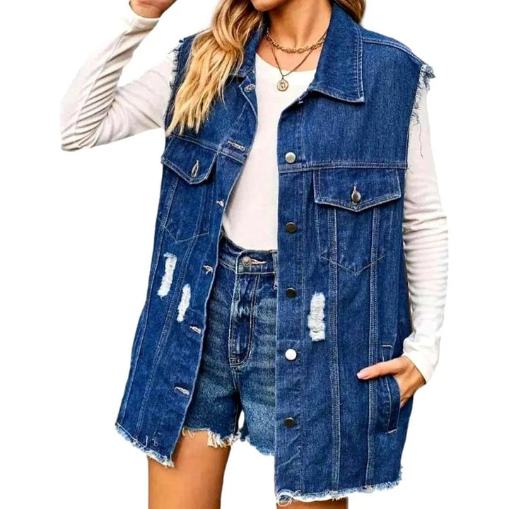 Grunge oversized jean vest for ladies