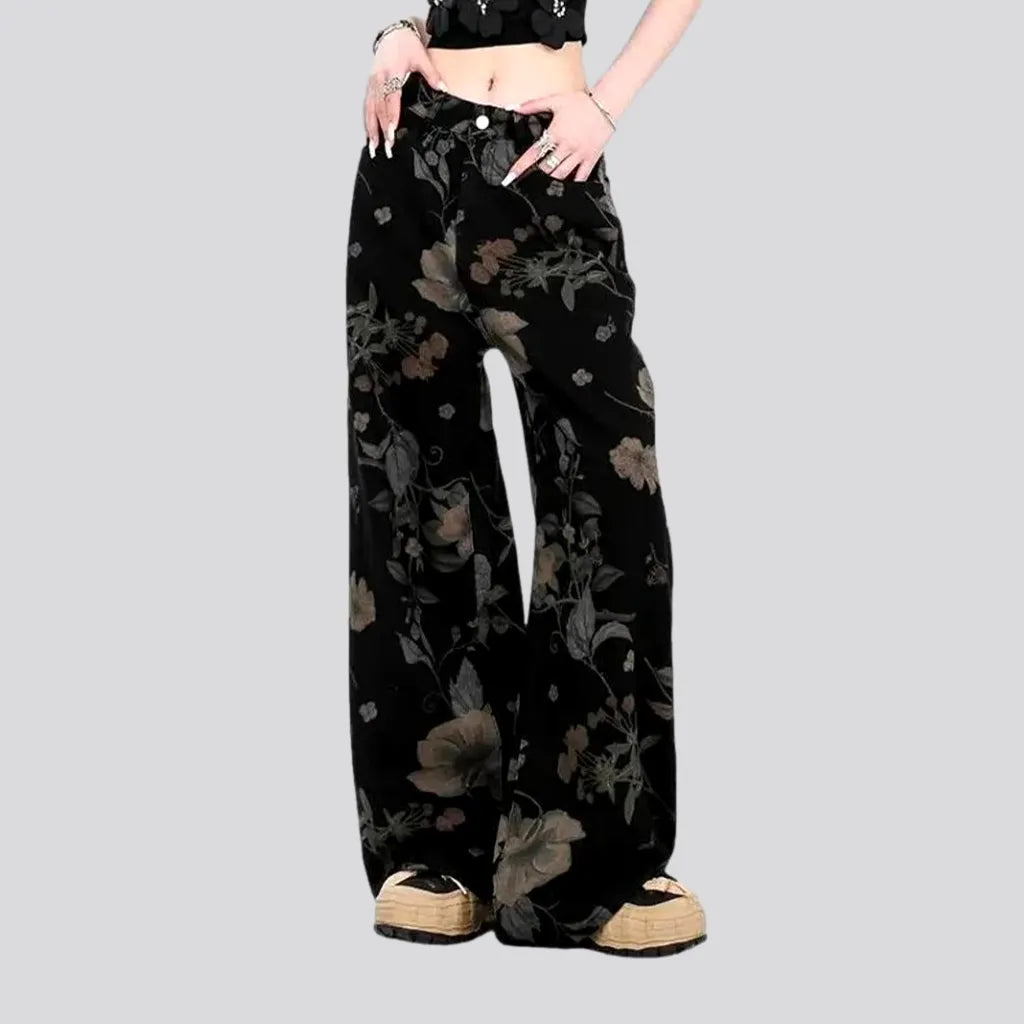 High Rise Baggy Floral Jeans for Ladies | Jeans4you.shop