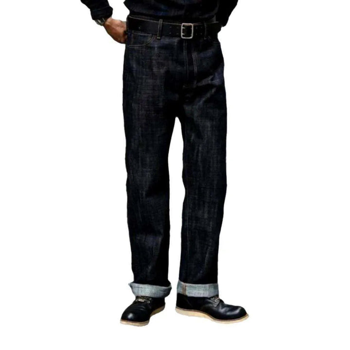 High-waist buttoned self-edge jeans
 for men