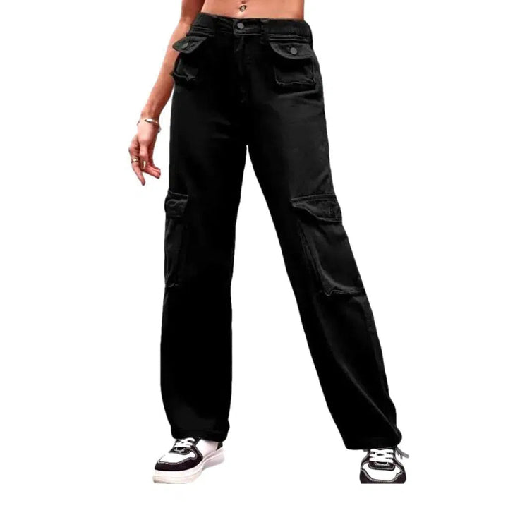 High-waist cargo jean pants for women