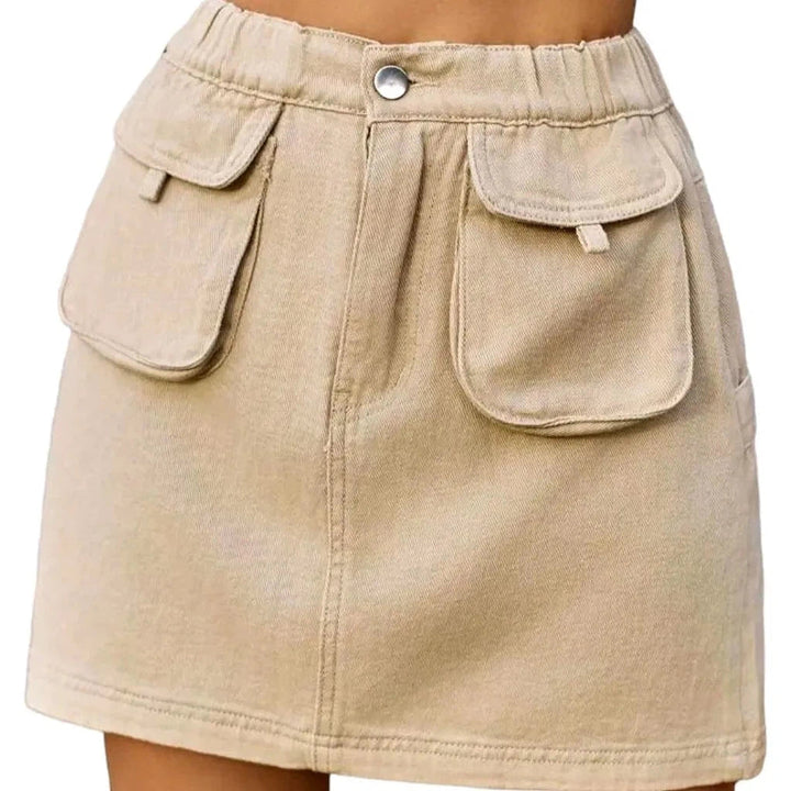 High-waist cargo women's denim skirt