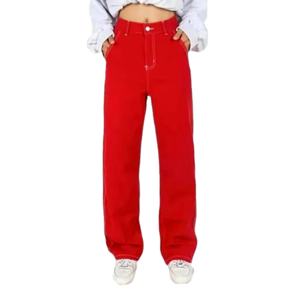 High-waist color denim pants