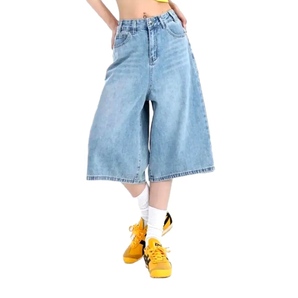 High-waist light-wash denim shorts for women