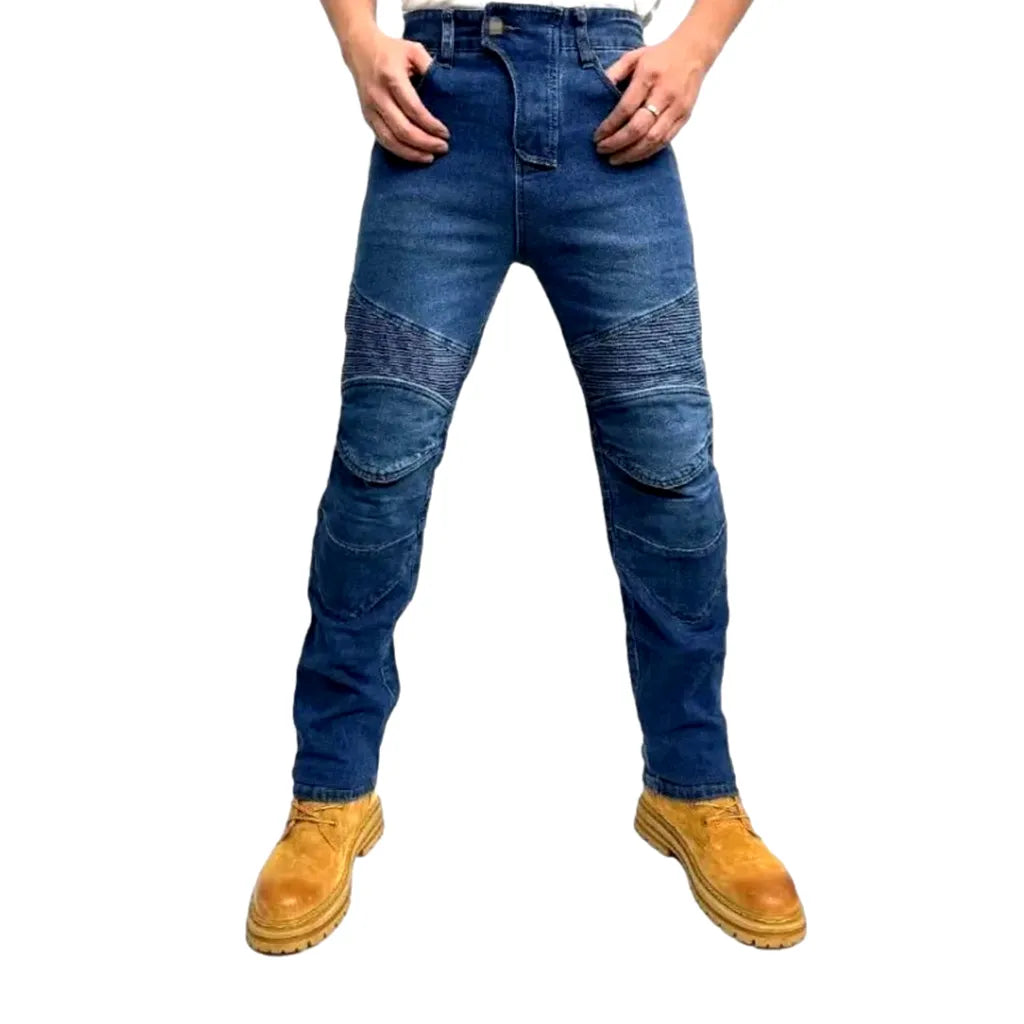 High-waist slim men's biker jeans