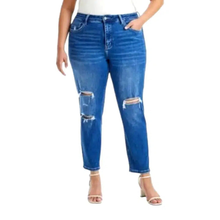 High-waist whiskered jeans