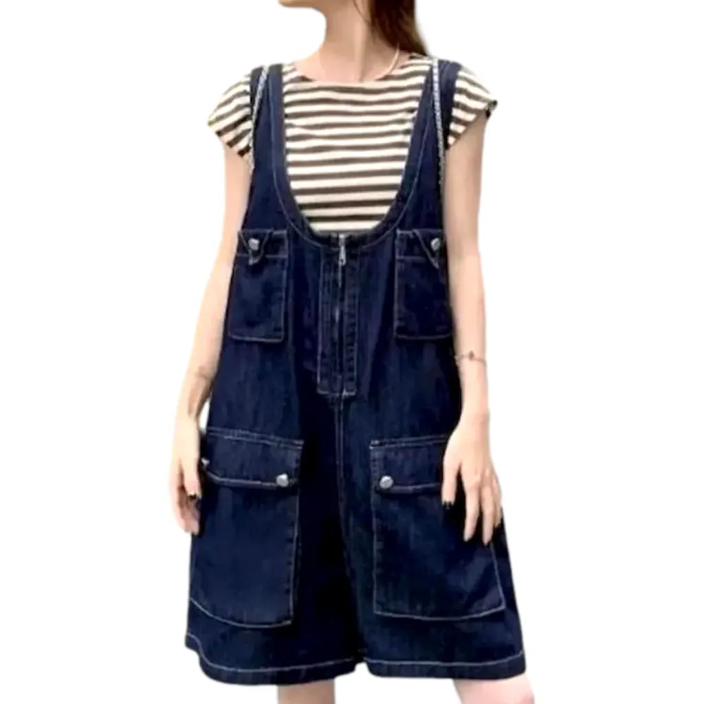 Jean Overall Shorts for Women - Dark Blue