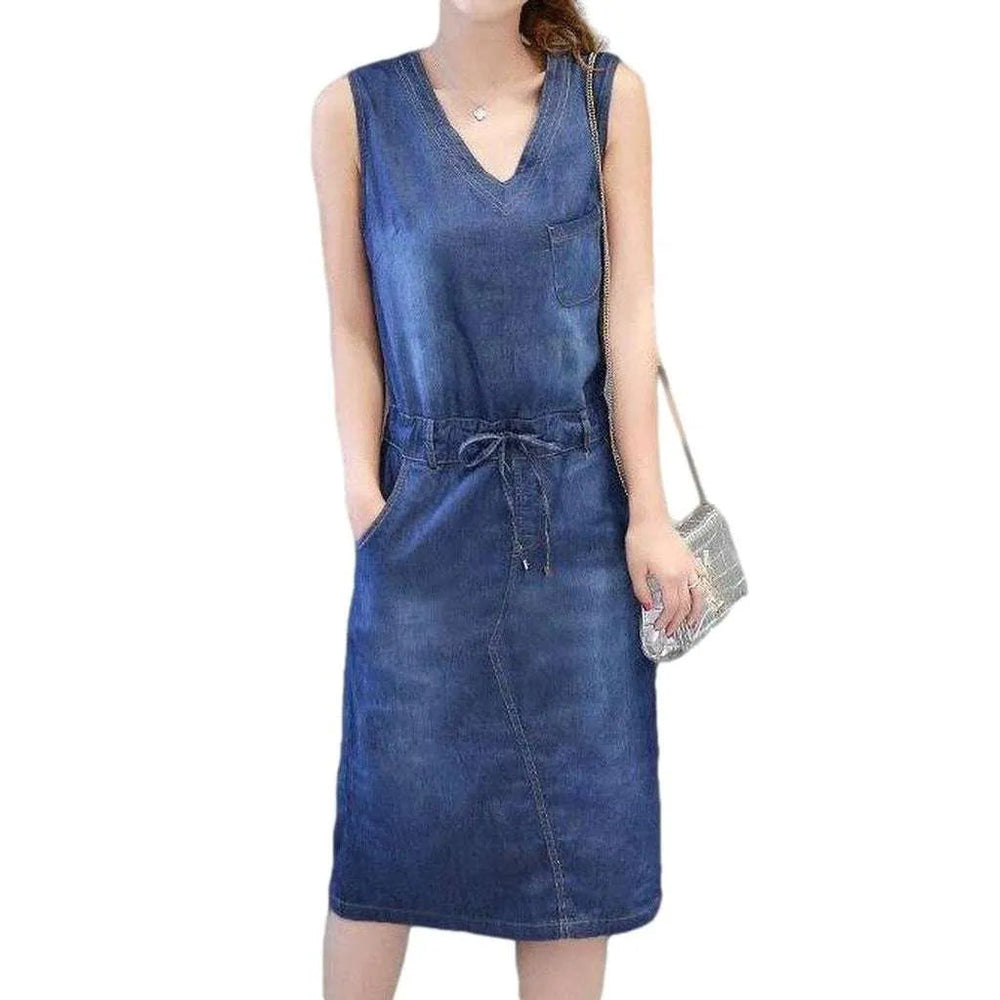 Knee-length 90s Denim Dress - Blue