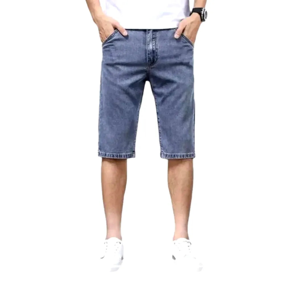 Knee-length mid-waist denim shorts for men