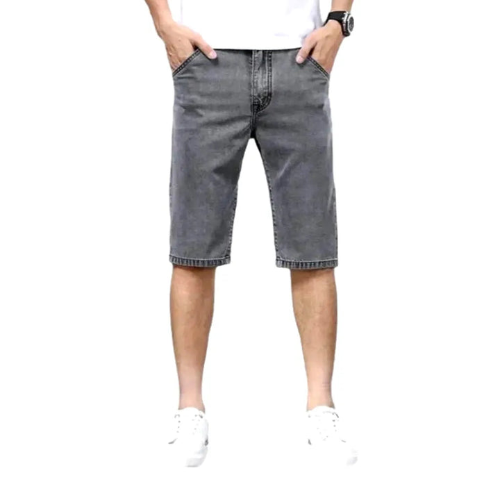 Knee-length mid-waist denim shorts for men