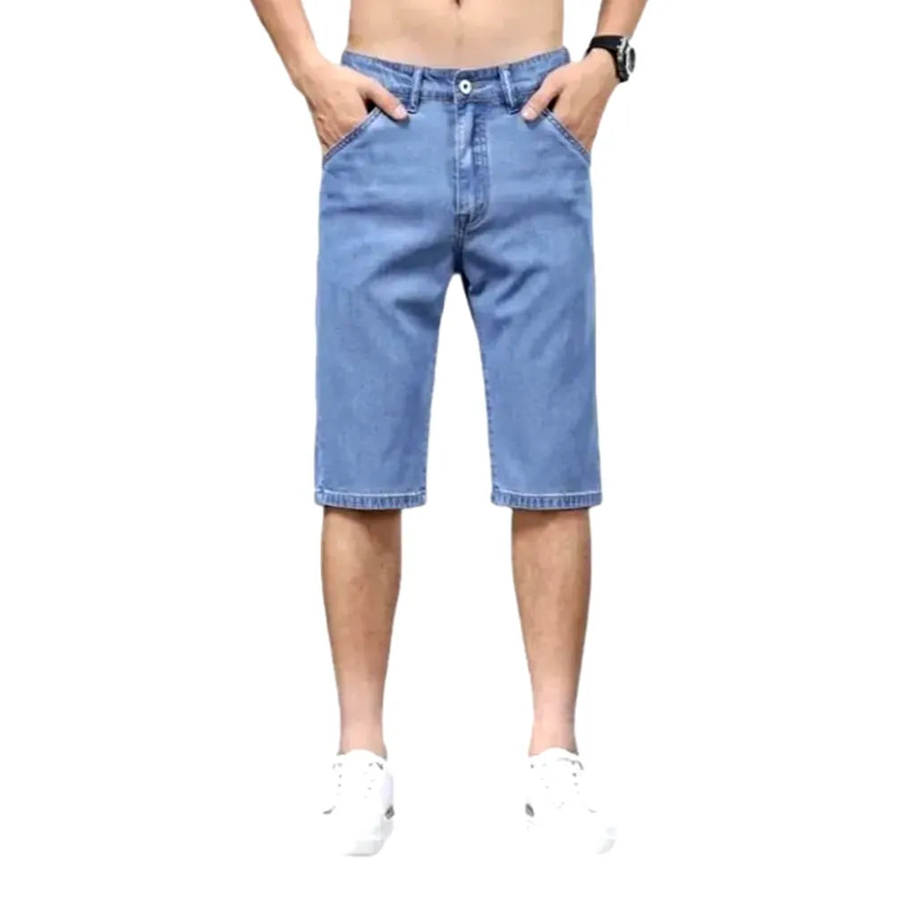 Knee-length mid-waist denim shorts for men