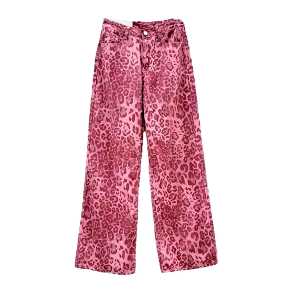 Leopard-print painted jean pants for ladies