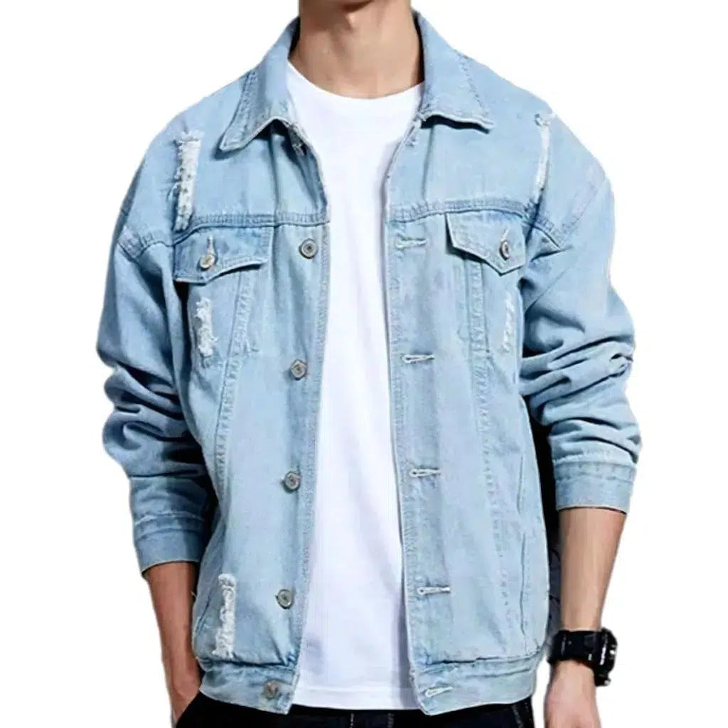 Light-wash grunge men's jean jacket