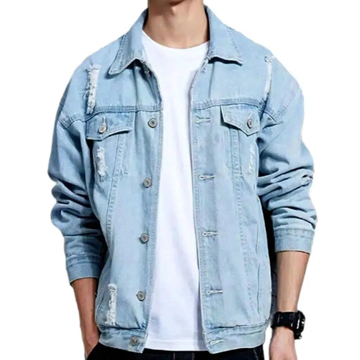 Light-wash grunge men's jean jacket