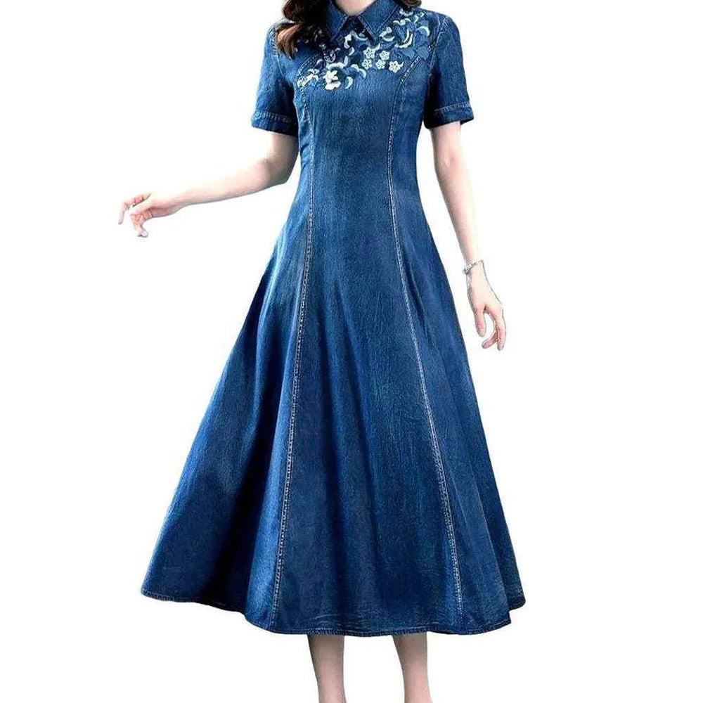 Long Bell-shaped Jean Dress - Blue