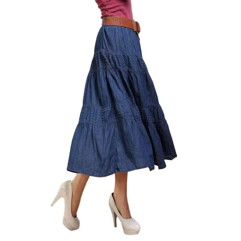 Long flare denim skirt