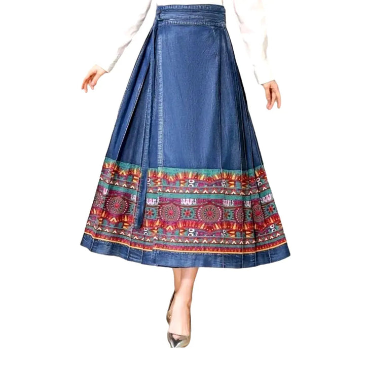 Long high-waist jean skirt for women