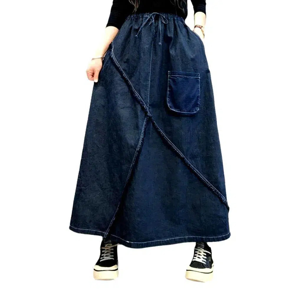 Long high-waist women's denim skirt