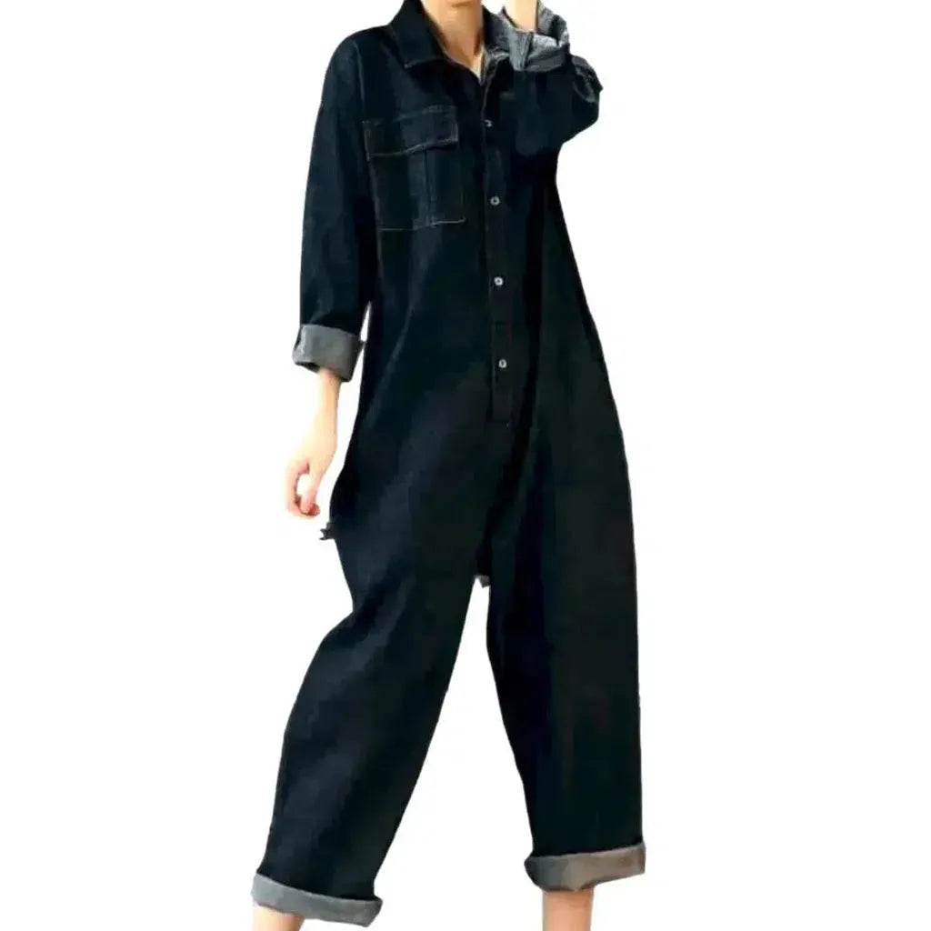 Loose Denim Womens Jumpsuit Overall - Black