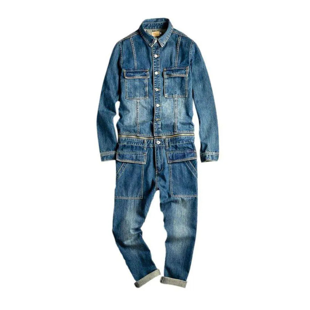 Loose Fit Men's Jean Jumpsuit - Blue