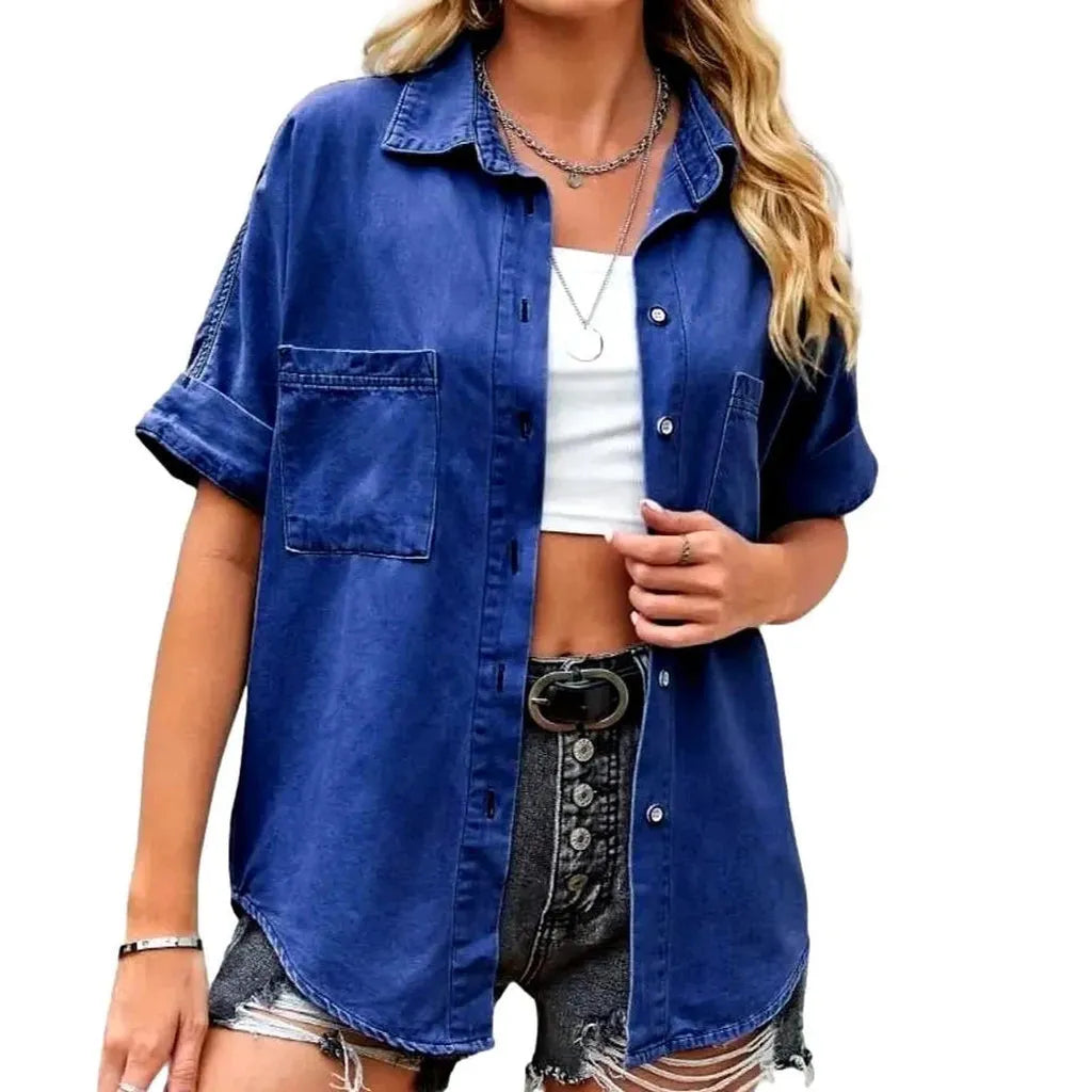 Loose half-sleeve women's denim shirt