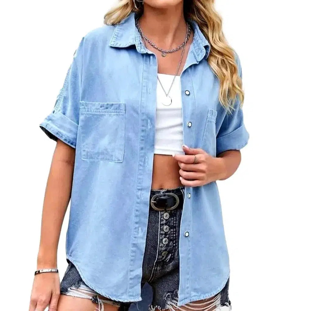 Loose half-sleeve women's denim shirt