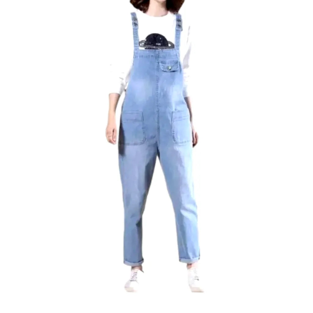 Loose Pebble-washed Jean Women's Overall - Light Blue