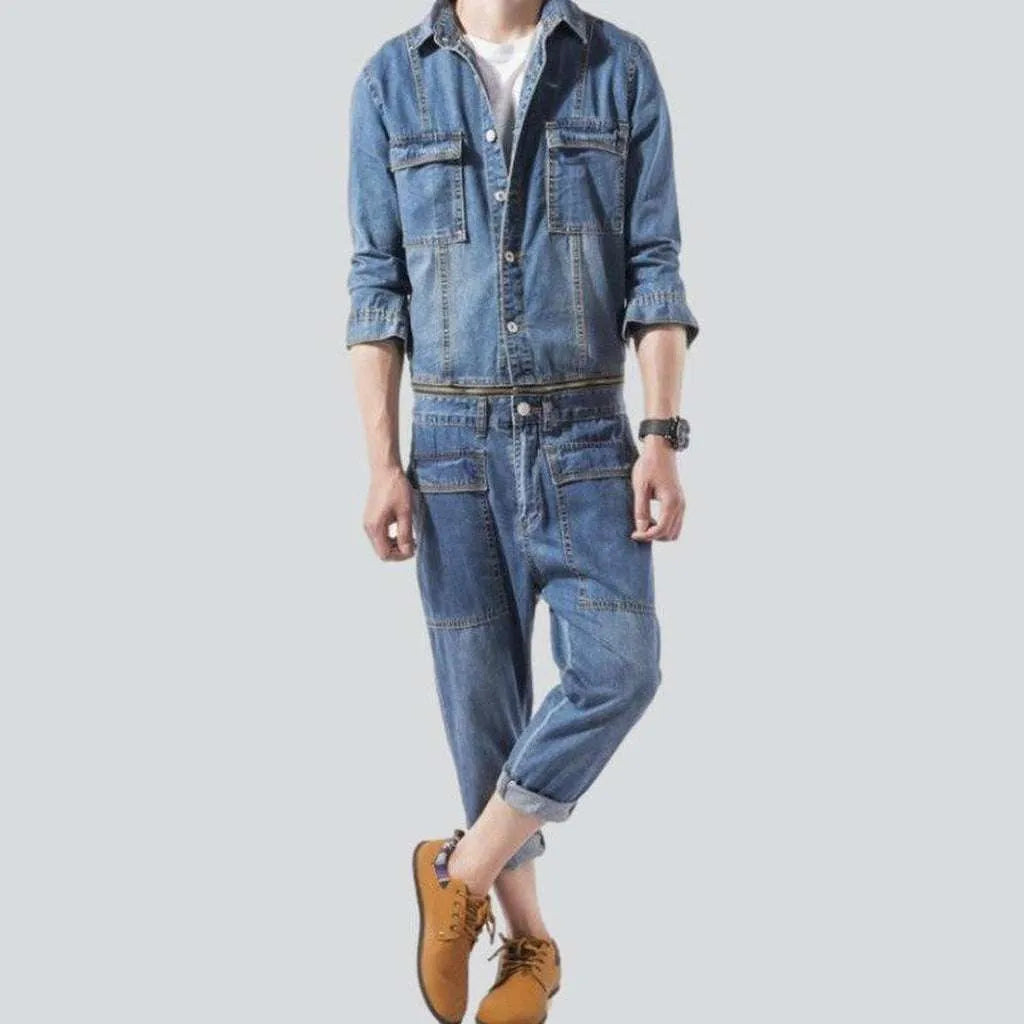 Medium wash men's jeans jumpsuit | Jeans4you.shop