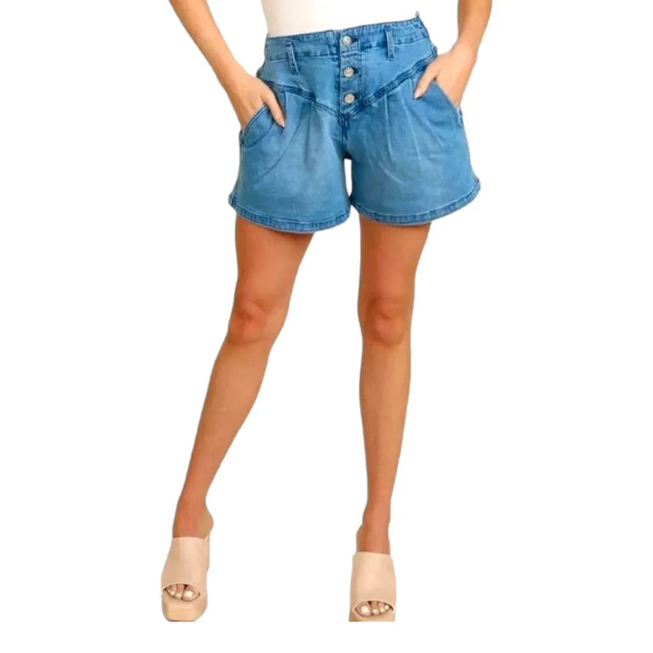 Medium-wash wide-leg women's denim shorts