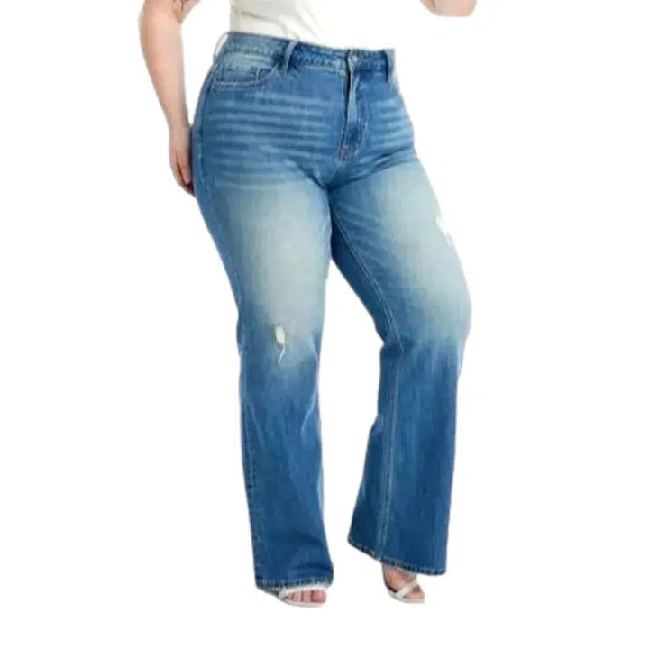 Medium-wash women's wide-leg jeans