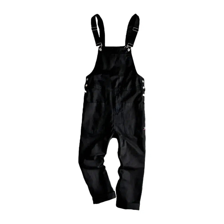 Men's Black Baggy Denim Overall - Black