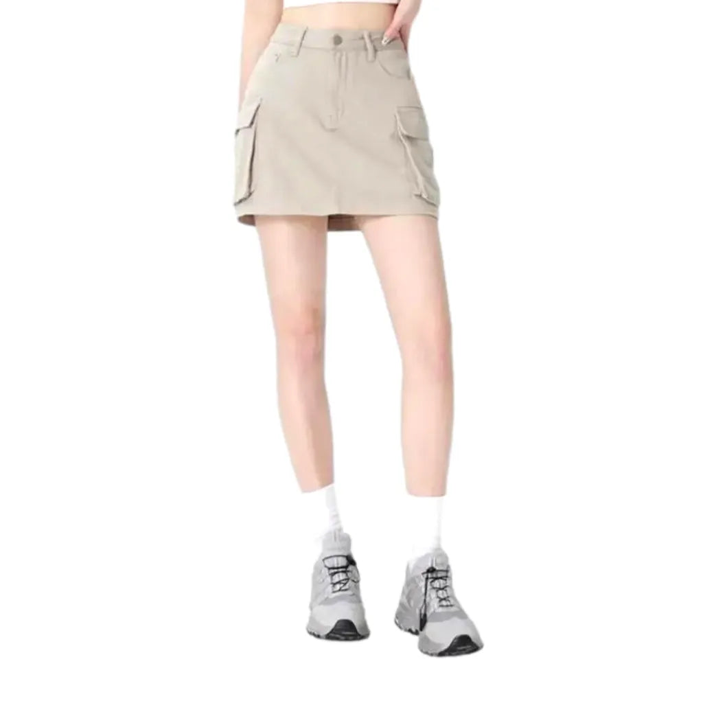 Mid-waist color women's jean skirt