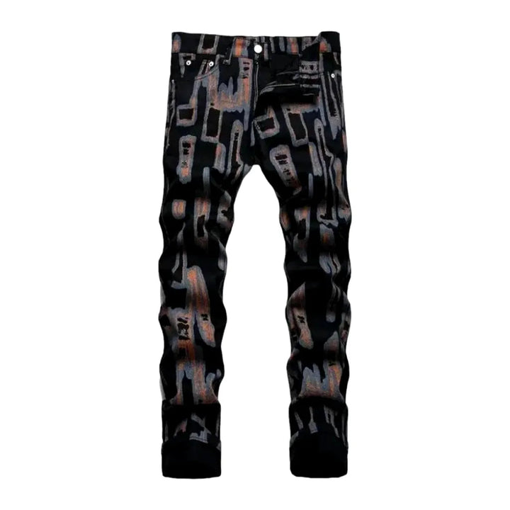 Mid-waist men's digital-print jeans