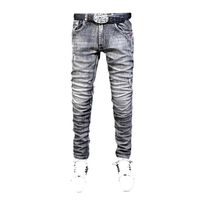 Mid-waist men's grey jeans