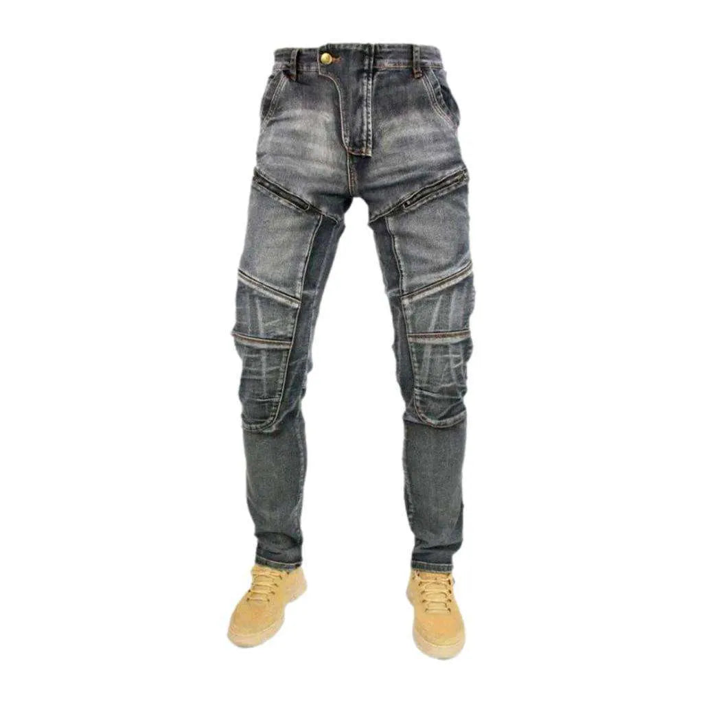 Mid-waist motorcycle jeans
 for men