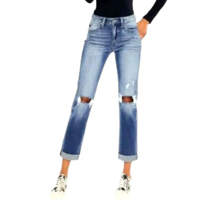 Mid-waist rolled-hem jeans for ladies