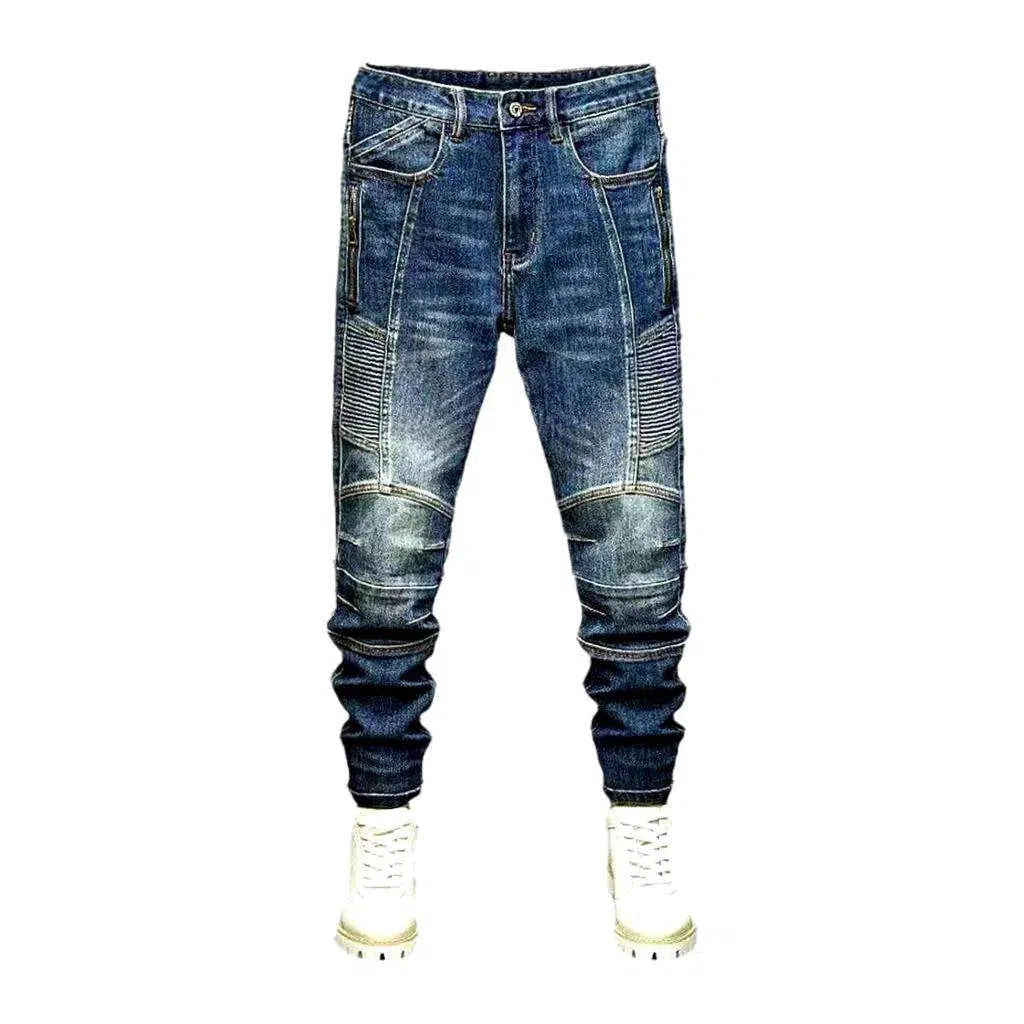 Mid-waist sanded motorcycle jeans