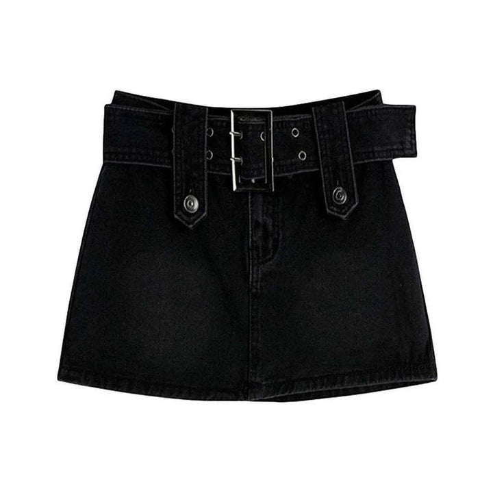 Mini denim skirt with belt