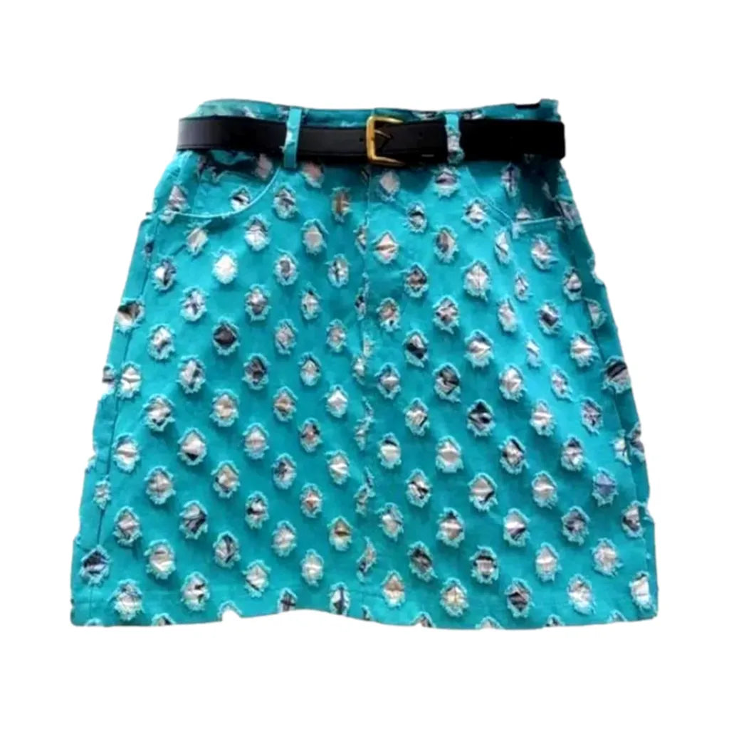 Mini ripped denim skort
 for women