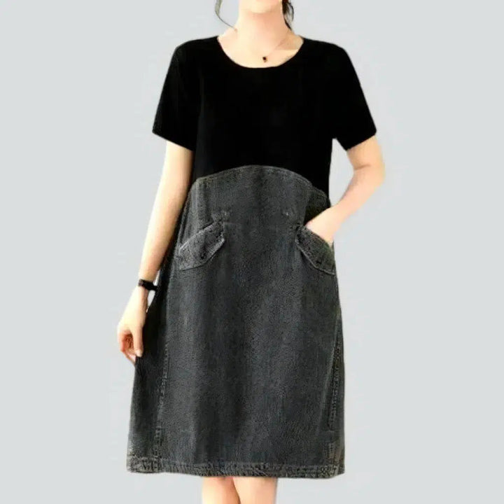 Mixed fabrics denim dress | Jeans4you.shop