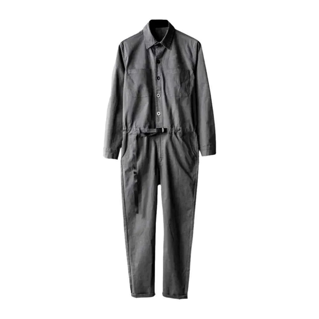 Monochrome Men's Denim Jumpsuit - Grey