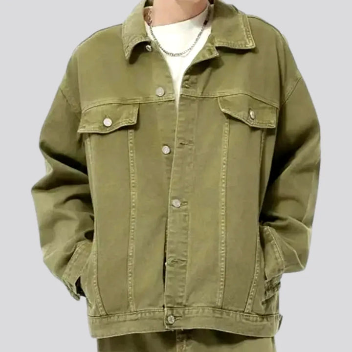 Olive Green Oversized Men's Denim Jacket | Jeans4you.shop