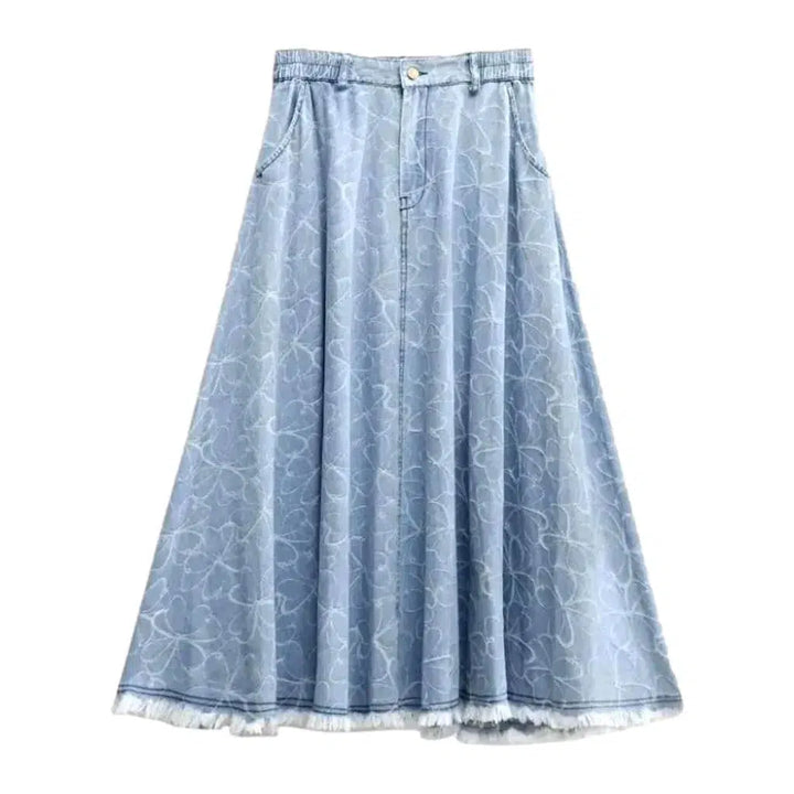 Ornament embroidered denim skirt for women