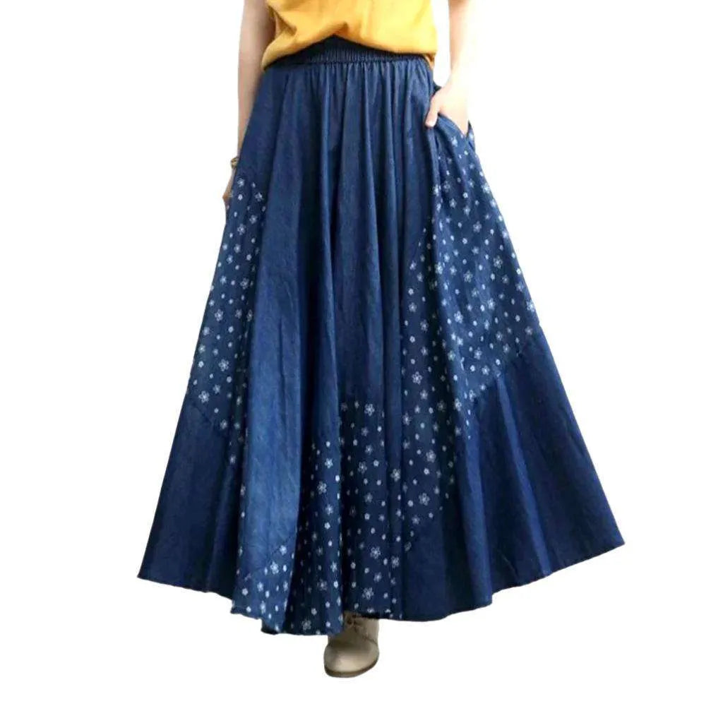 Ornament print painted jean skirt