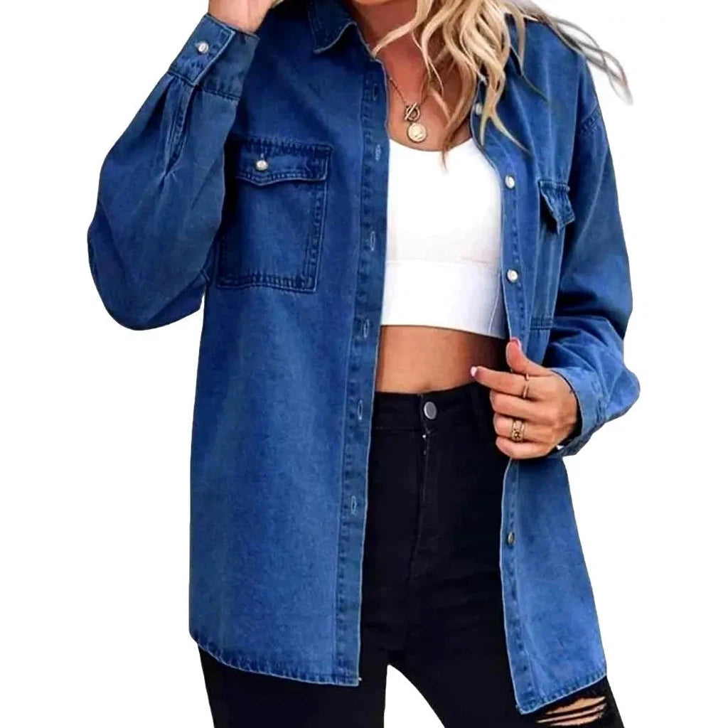 Oversized pebble-washed denim shirt for women