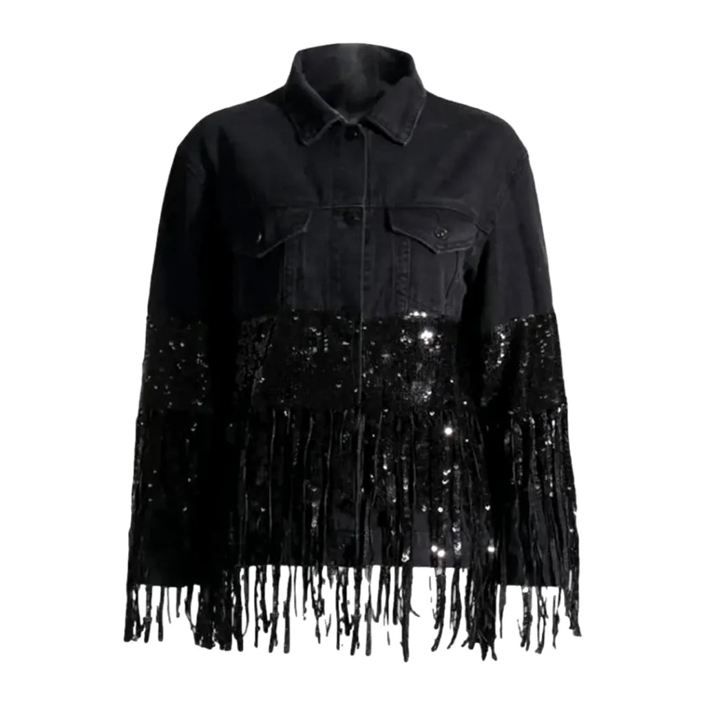 Oversized sequin women's jeans jacket