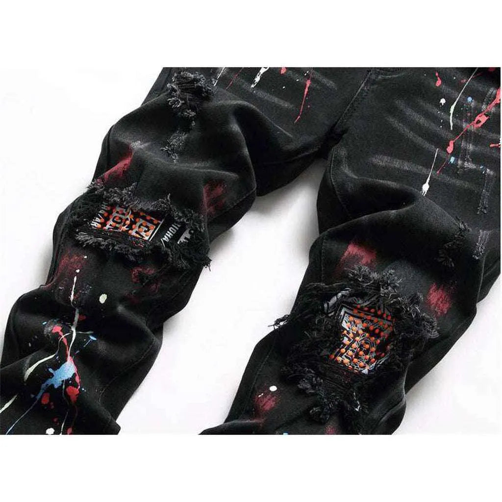 Paint splatter print black jeans