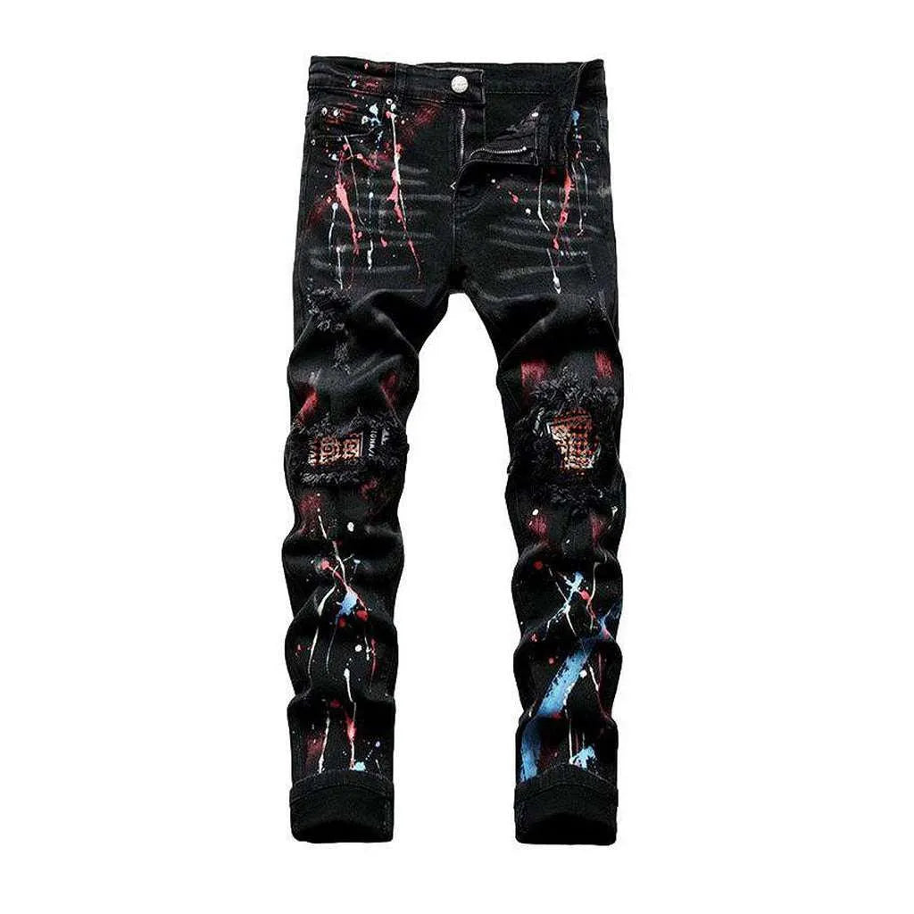 Paint splatter print black jeans