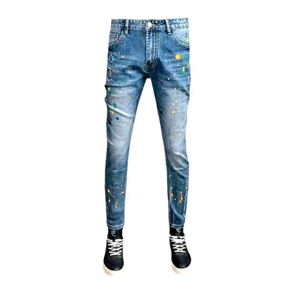 Paint-splattered color stains jeans
 for men