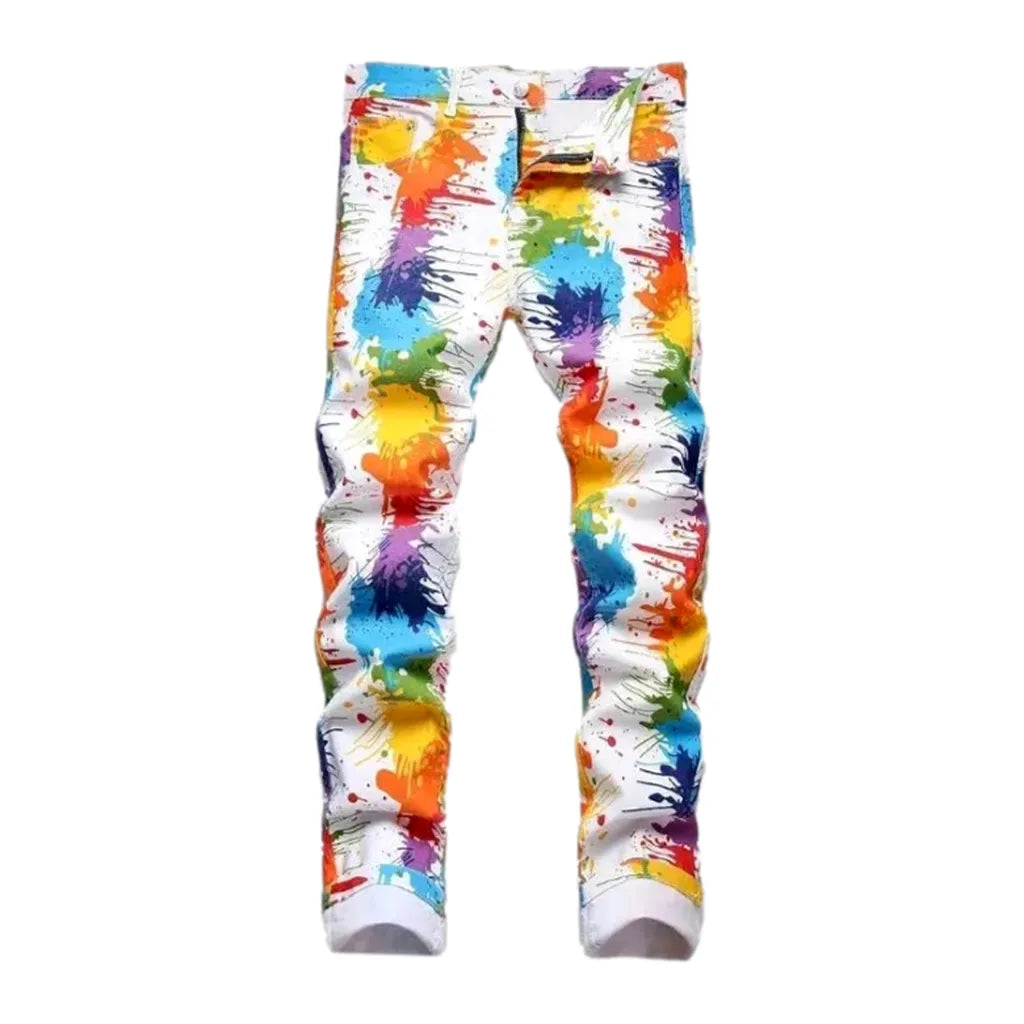 Painted multi-color-print jeans