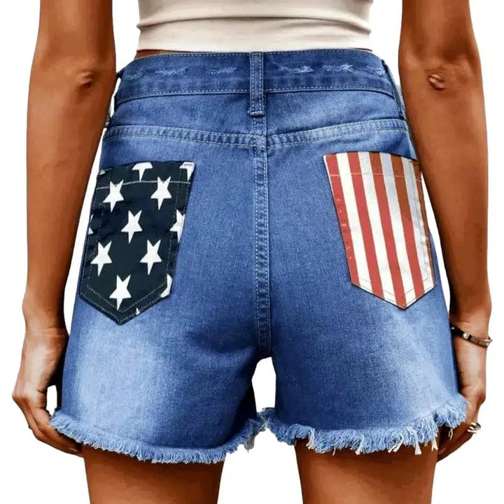 Patched high-waist jean shorts for women